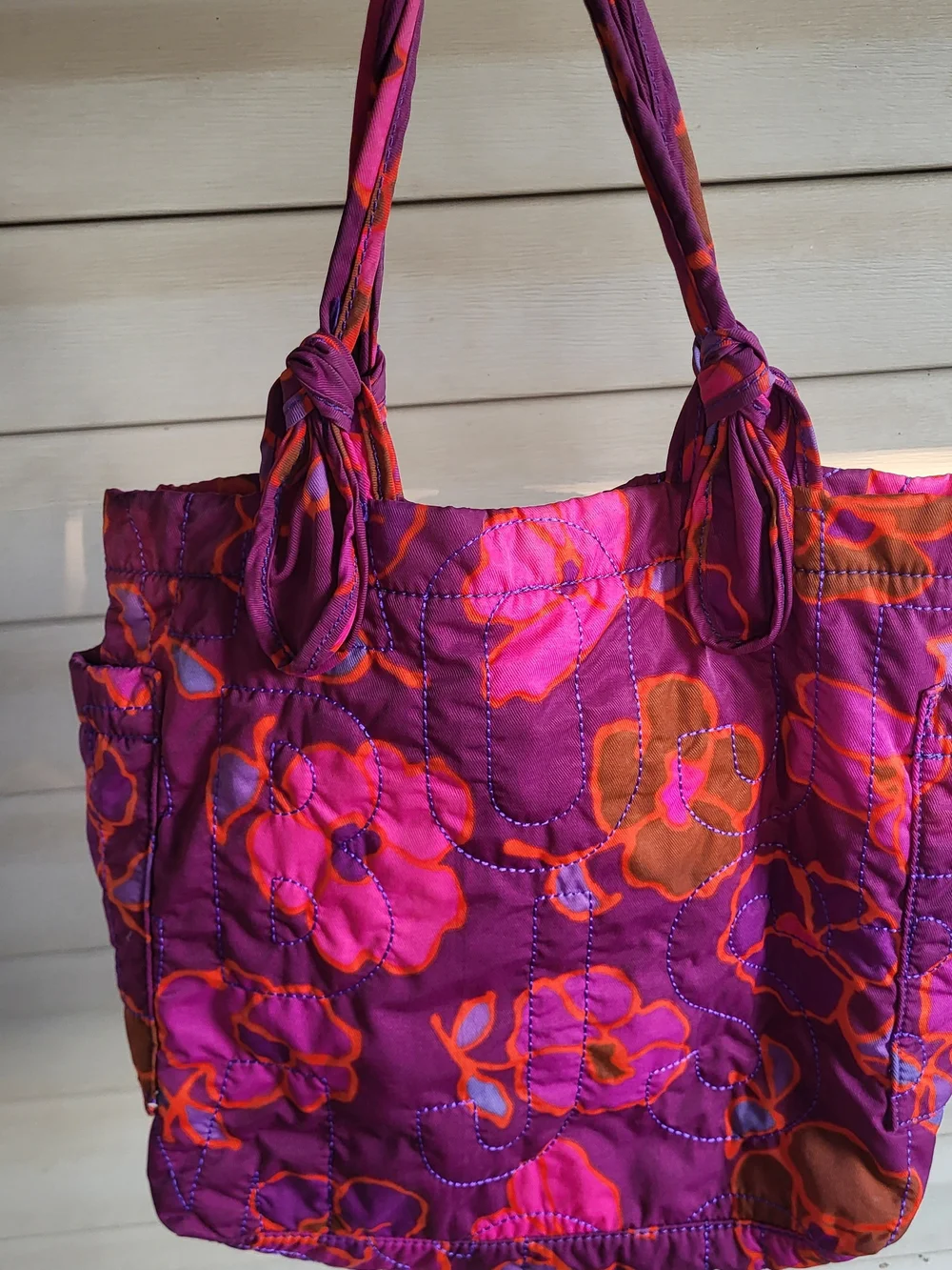 Marc by Marc Jacobs Purple Floral Quilted Tote with Pink and Orange Accents